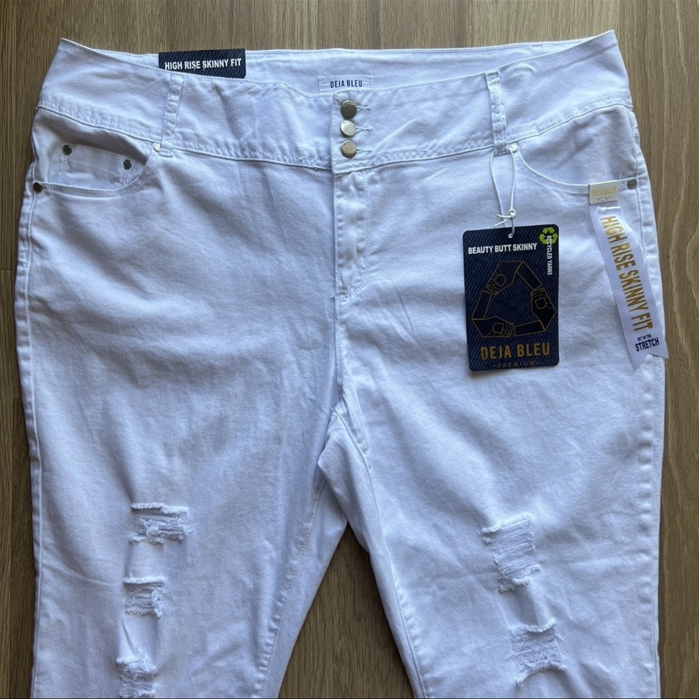 Deja Blue High Rise Distressed Skinny Jeans White Women’s Plus Size 24 - Picture 2 of 15